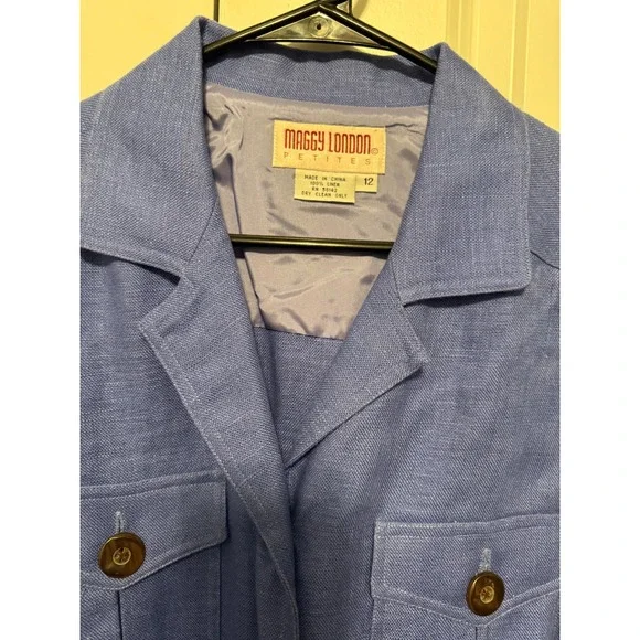 Maggy London Petties Sleeveless Belted Shirt Dress Blue Size 12 100% Linen - Picture 4 of 13